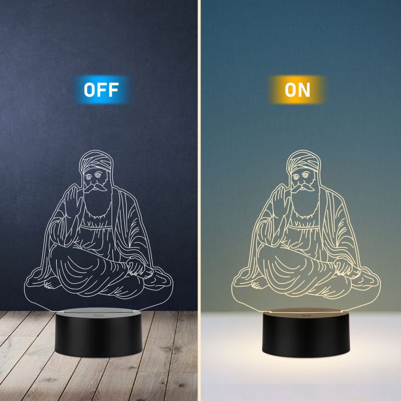 3D Illusion Guru Nanak Dev Ji Led Night Lamp with Warm White Color Mini Temple and Bedroom Decor